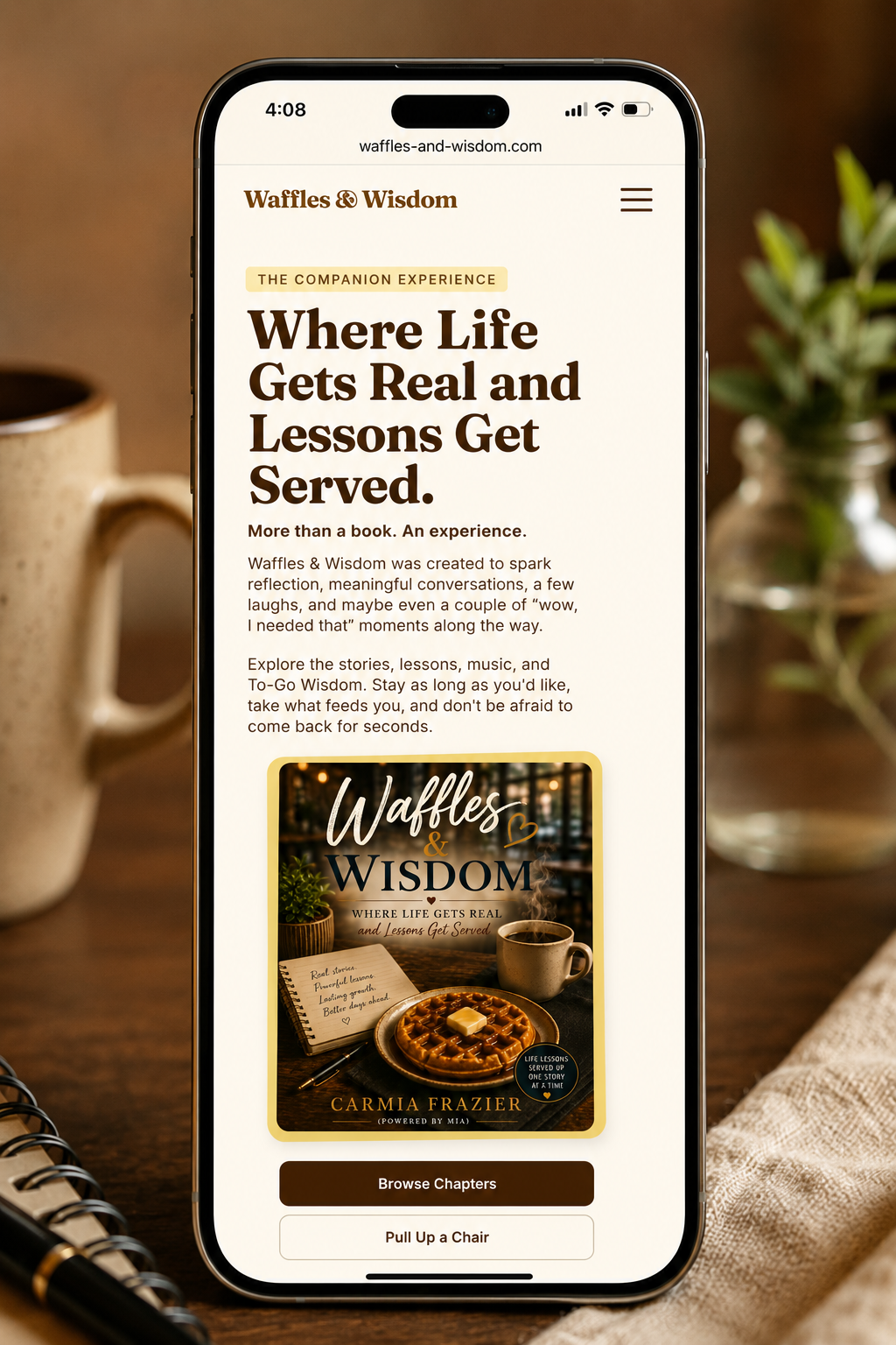 Waffles and Wisdom companion app mobile preview